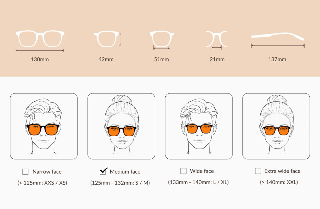 266-glasses-size-chart-of-Night Ease™ Rounded Square Orange Lens Glasses for Sleep – Black