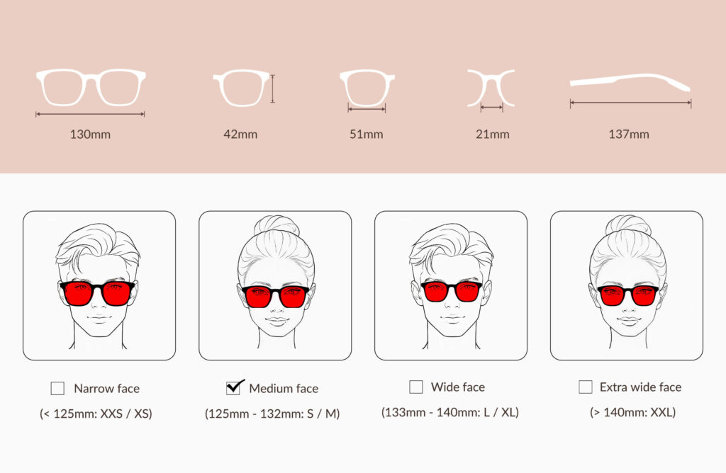 266-glasses-size-chart-of-Night Ease™ Rounded Square Red Tinted Glasses for Sleep – Black
