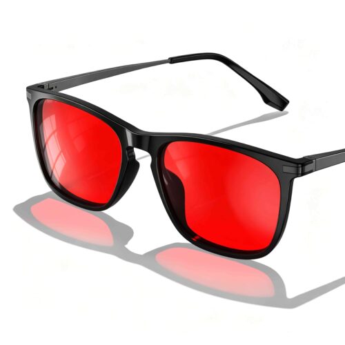 3067-Night Ease™ Rectangle Red Lens Sleep Glasses – Black Gunmetal