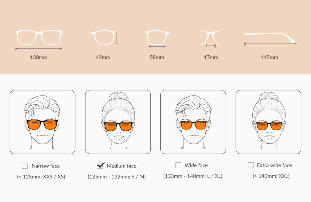 3067--glasses-size-chart-of-Night Ease™ Rectangle Orange Sleep Glasses – Black