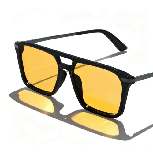 3091-Amber Shield Square Aviator Light Sensitivity Glasses – Black