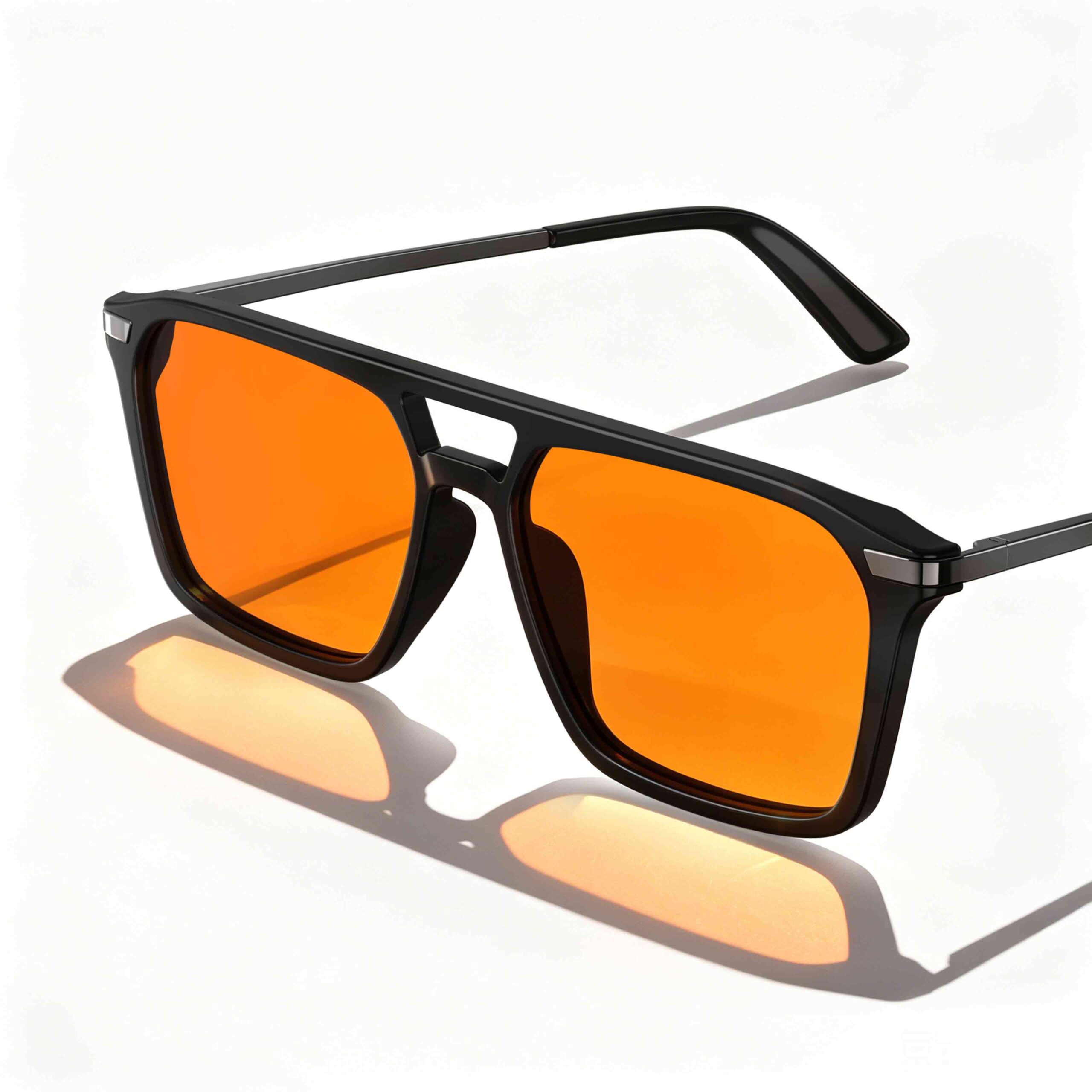 Oversized Square Aviator Sunglasses Black Flat Top Orange Gradient Lens Retro Black Oversized Grandpa Acetate Tinted Sunglasses with  main image 4