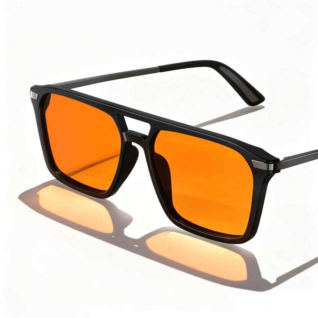 3091-Night Ease™ Square Aviator Orange Sleep Glasses – Black Gunmetal