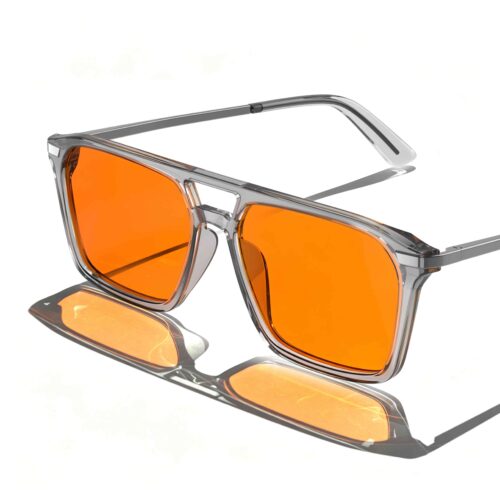 3091-Night Ease™ Square Aviator Orange Sleep Glasses – Grey Gunmetal