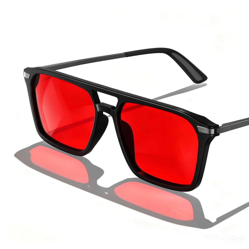 3091-Night Ease™ Square Aviator Red Lens Glasses for Night – Black Gunmetal