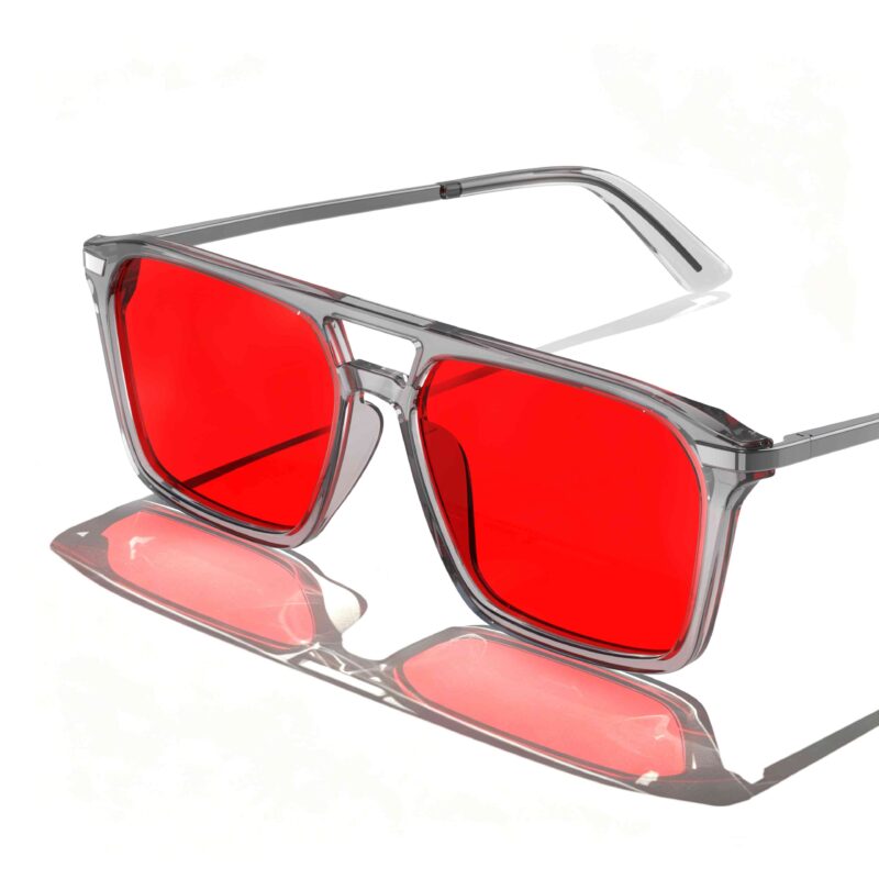 Night Ease™ Square Aviator Red Lens Prescription Glasses for Night - Gray