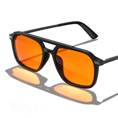 3093-Night Ease™ Oval Aviator Orange Lens Glasses for Night – Black