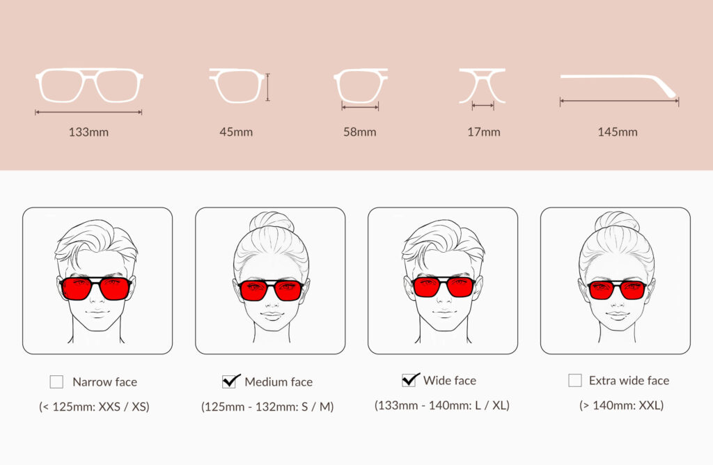 3093-glasses-size-chart-of-Night Ease™ Oval Aviator Red Lens Glasses for Night – Black