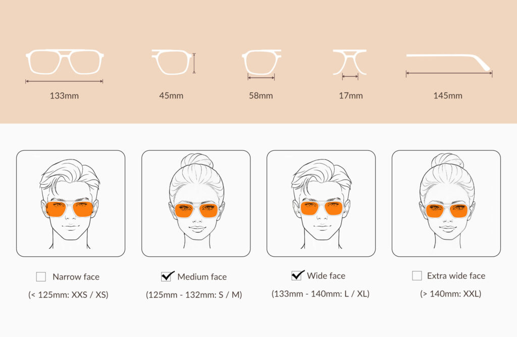 3093t-glasses-size-chart-of-Night Ease™ Oval Aviator Orange Lens Glasses for Night – Clear