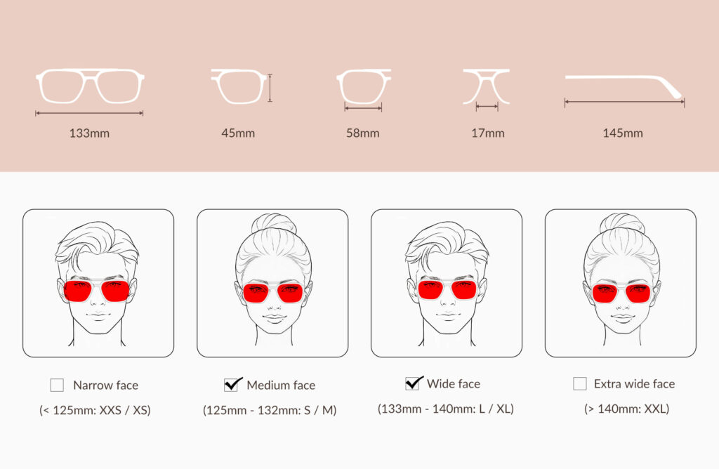 3093t-glasses-size-chart-of-Night Ease™ Oval Aviator Red Lens Glasses for Night – Clear