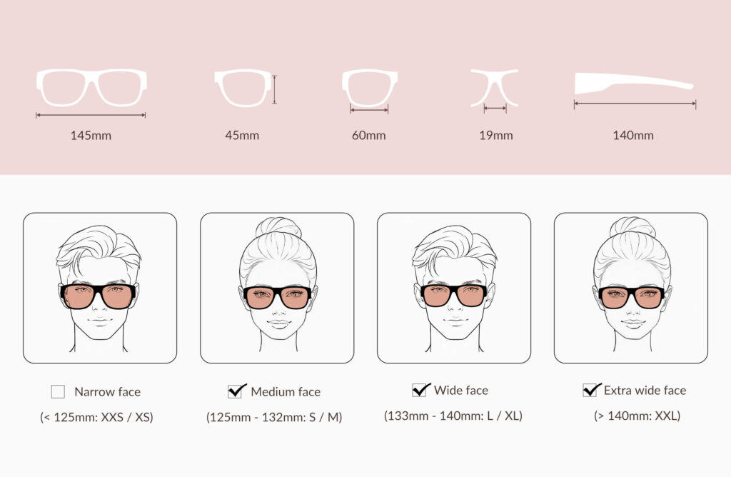 3096-glasses-size-chart-of-Rose Relief™ Square Fitover Pink Migraine Glasses – Regular Fit