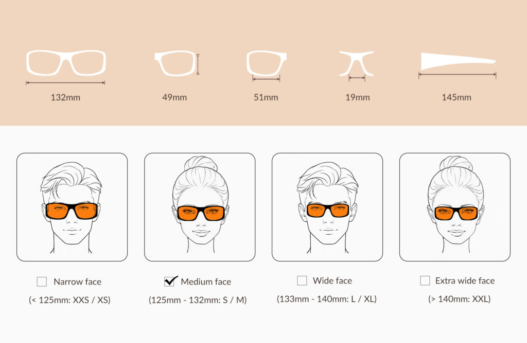 318-glasses-size-chart-of-Night Ease™ Wrap Around Orange Sleep Glasses – Black