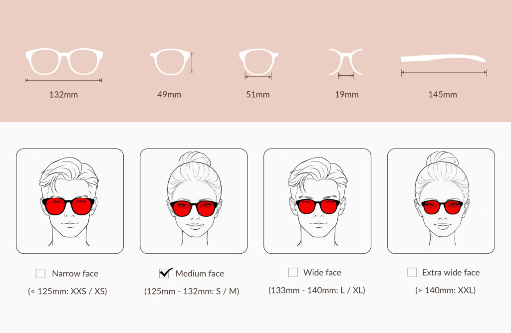 5110-glasses-size-chart-of-Night Ease™ Round Red Lens Glasses for Sleep – Black