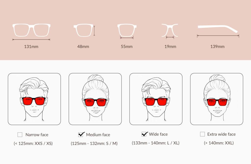 8810h-glasses-size-chart-of-Night Ease™ Square Red Lens Blue Light Glasses – Black