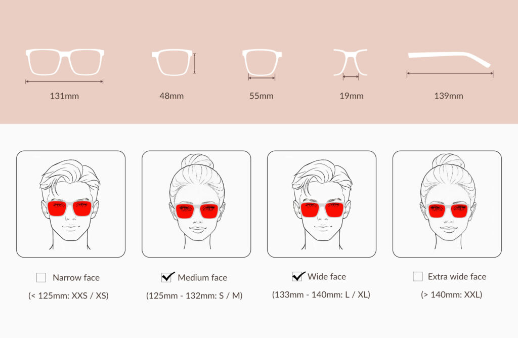 8810t-glasses-size-chart-of-Night Ease™ Square Red Lens Blue Light Glasses – Gray