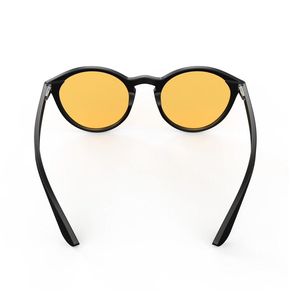 A Back view of Gloojo Amber Shield Amber Lens Round Light Sensitivity Glasses – Black-1