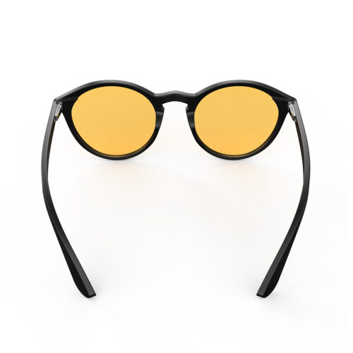 A Back view of Gloojo Amber Shield Amber Lens Round Light Sensitivity Glasses – Black-1