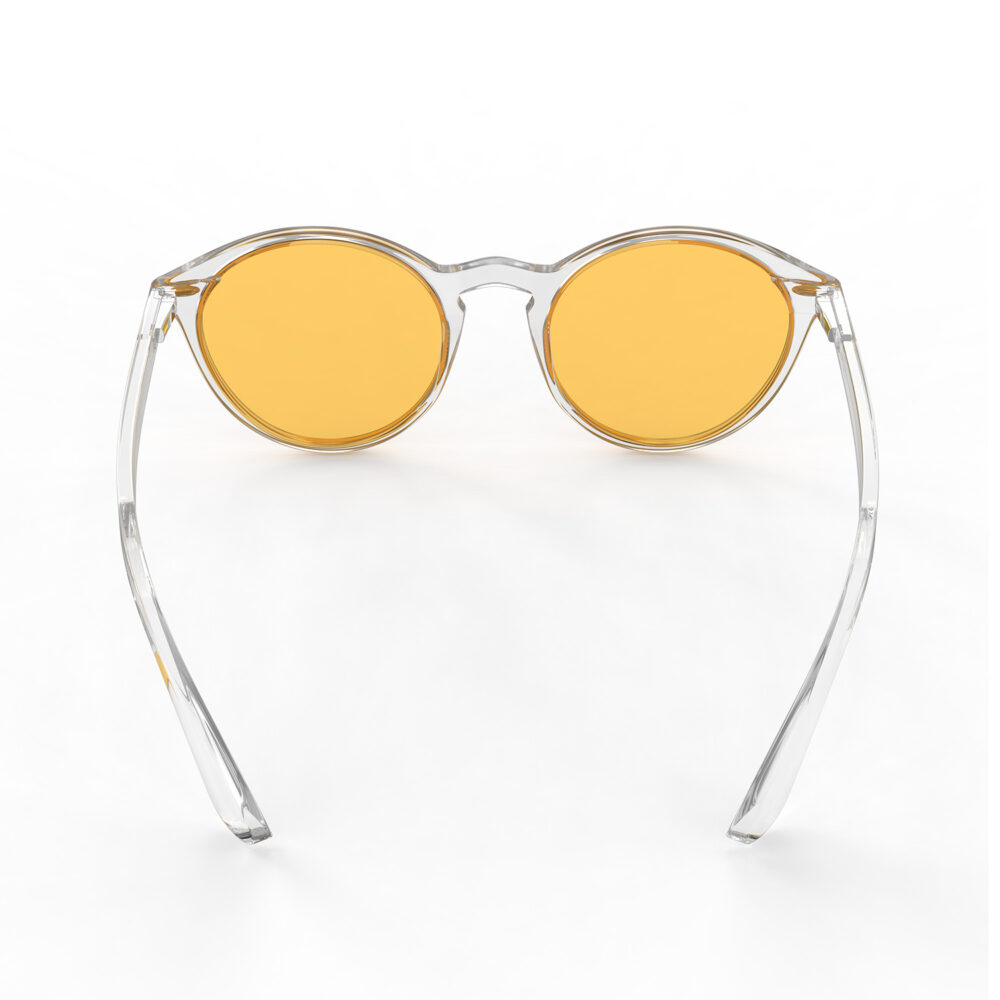 A Back view of Gloojo Amber Shield Amber Lens Round Light Sensitivity Glasses – Clear-1