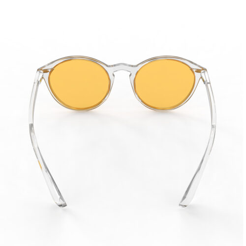 A Back view of Gloojo Amber Shield Amber Lens Round Light Sensitivity Glasses – Clear-1