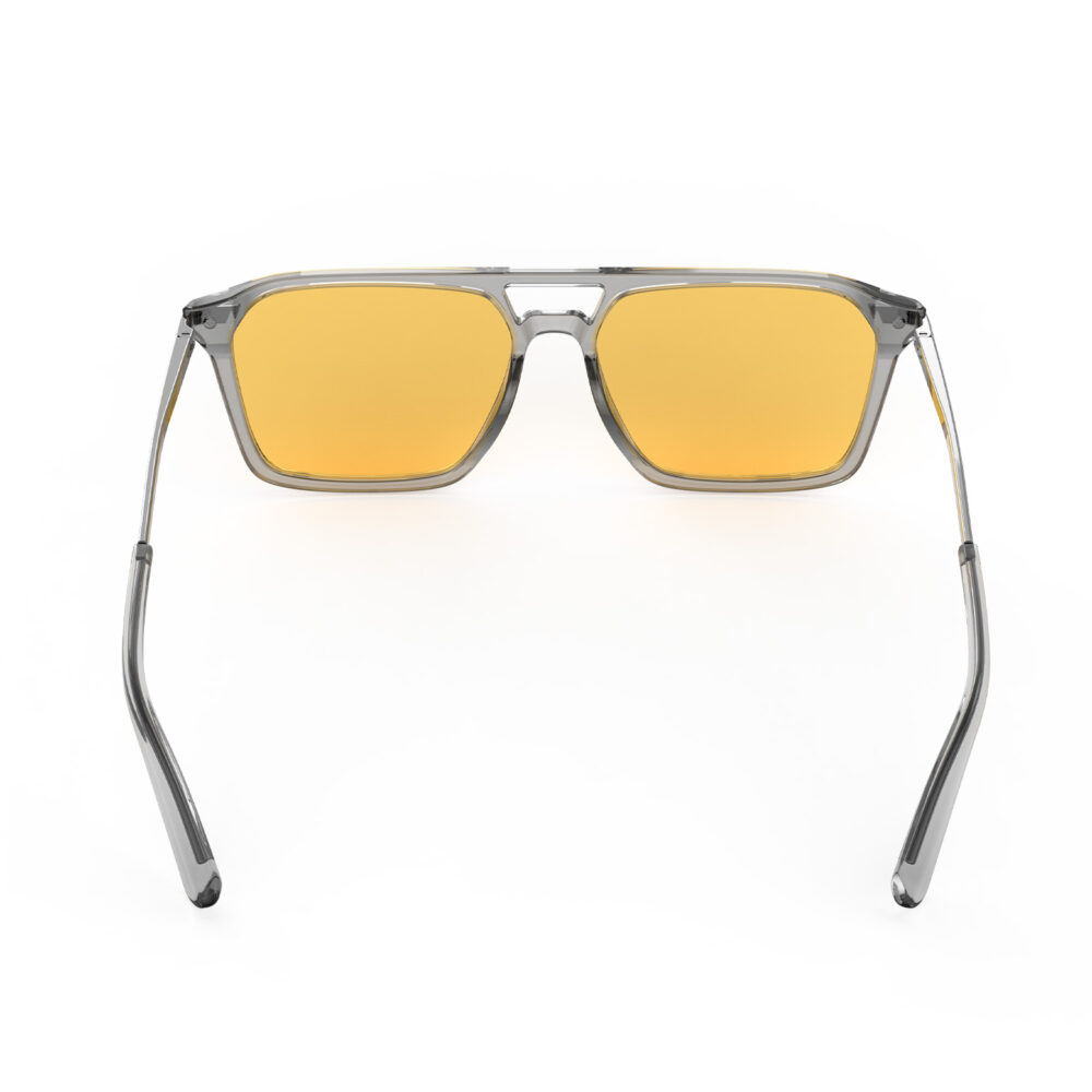 A Back view of Gloojo Amber Shield Amber Lens Square Aviator Light Sensitivity Glasses – Grey Gunmetal-1
