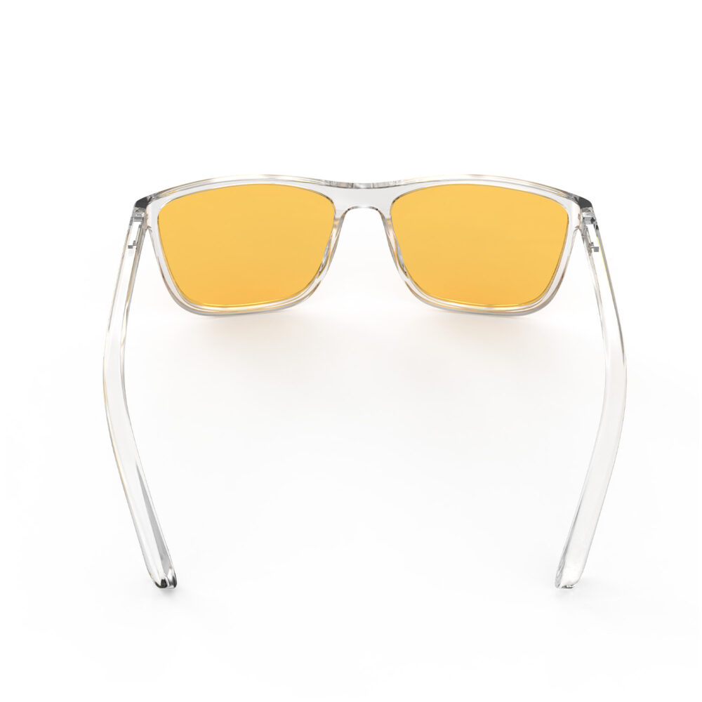 A Back view of Gloojo Amber Shield Amber Lens wayfarer Light Sensitivity Glasses – Clear-1