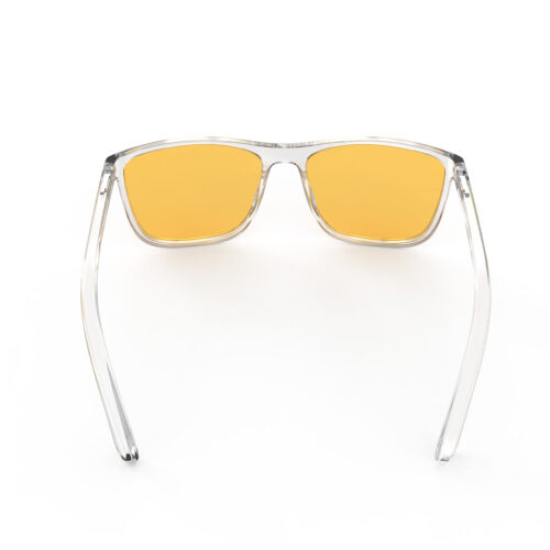 A Back view of Gloojo Amber Shield Amber Lens wayfarer Light Sensitivity Glasses – Clear-1