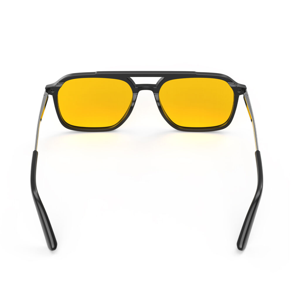 A Back view of Gloojo Amber Shield Oval Aviator Light Sensitivity Glasses - Black