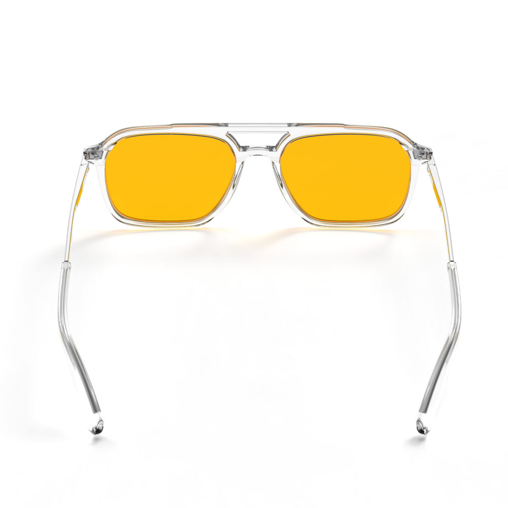 A Back view of Gloojo Amber Shield Oval Aviator Light Sensitivity Glasses - Clear