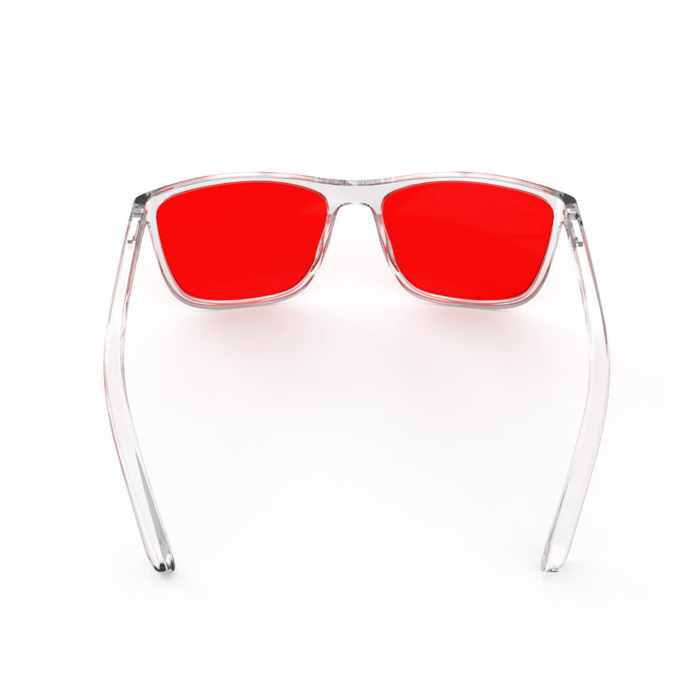 A Back view of Gloojo Night Ease Wayfarer Red Lens Glasses for sleep-Clear-Pro