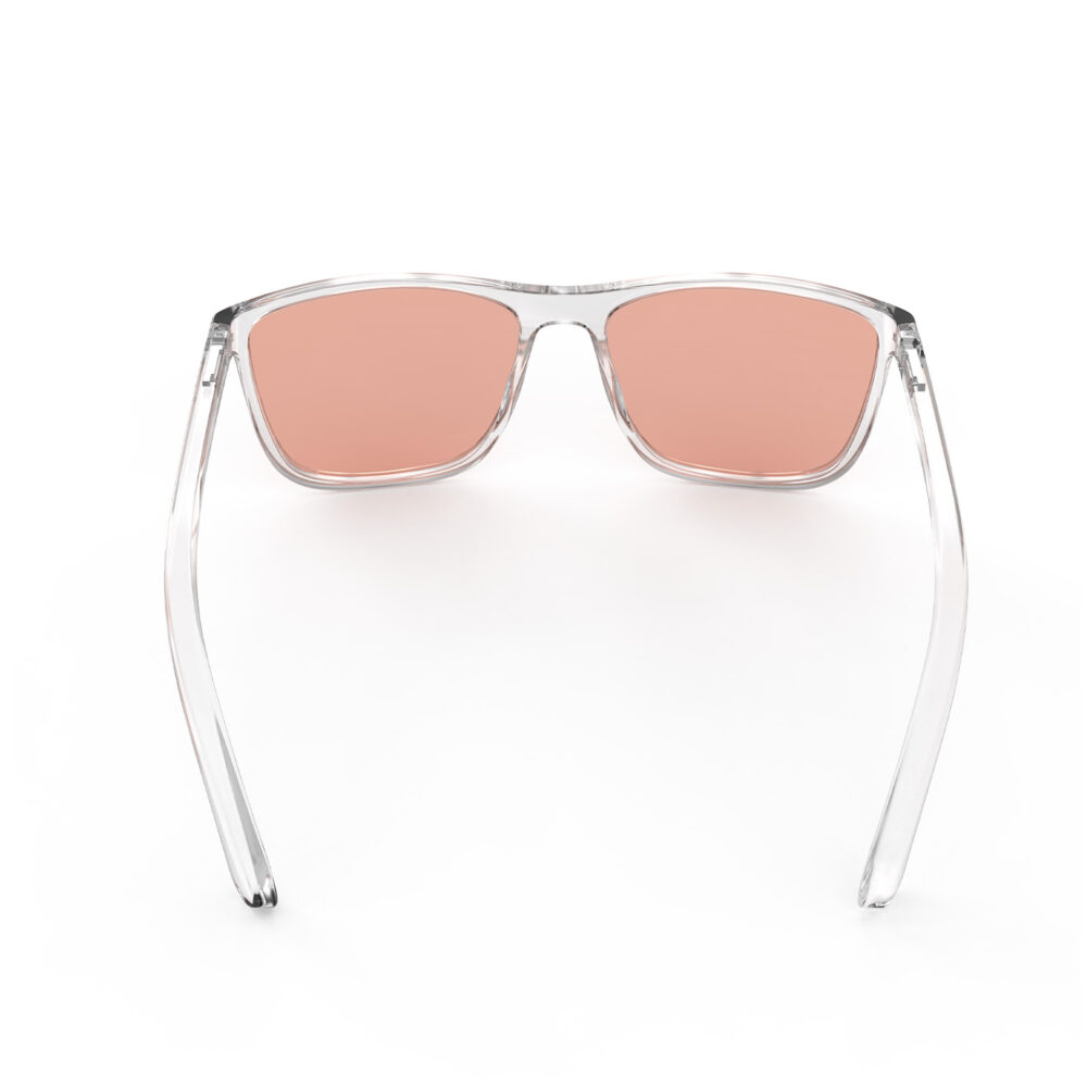 A Back view of Gloojo Rose Relief Rose Lens wayfarer Migraine Glasses – CLear-Pro