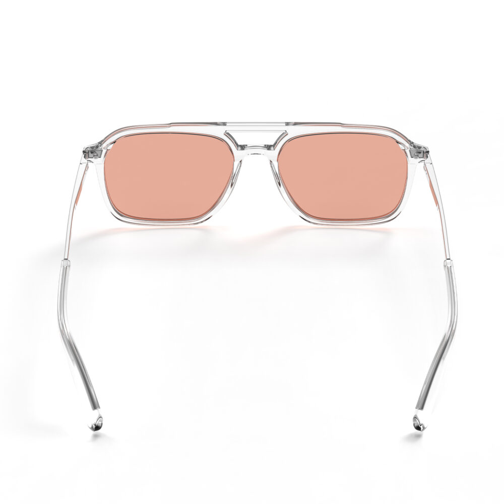 A Back view of Gloojo Rose Relief™ Oval Aviator Pink Migraine Glasses - Clear Silver