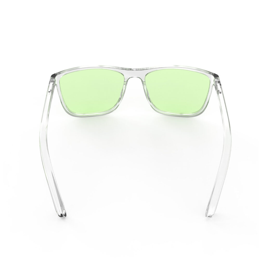A Back view of Gloojo Sun Boost Wayfarer Green Lens Screen Glasses – Clear-Pro