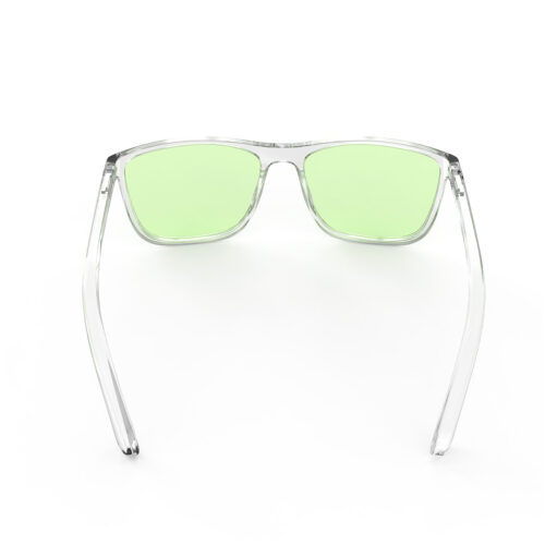 A Back view of Gloojo Sun Boost Wayfarer Green Lens Screen Glasses – Clear-Pro