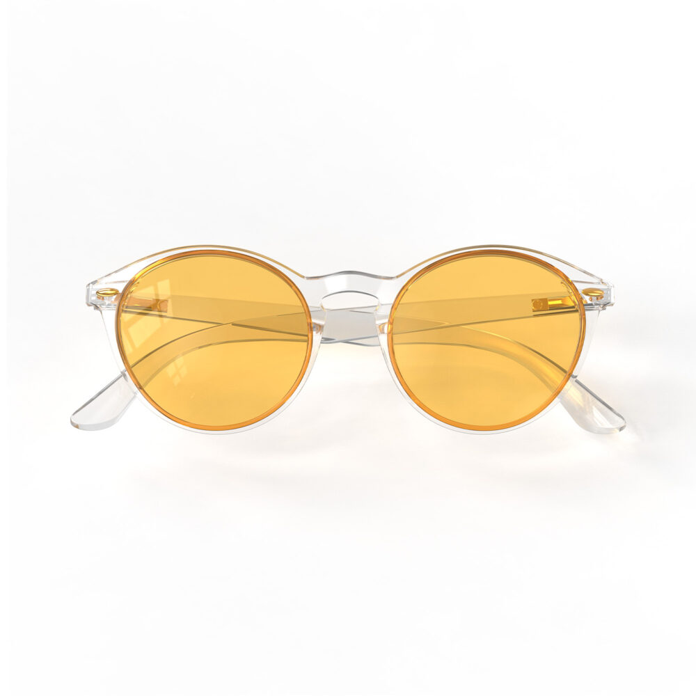 A Folded front view of Gloojo Amber Shield Amber Lens Round Light Sensitivity Glasses – Clear-1