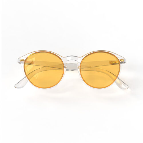 A Folded front view of Gloojo Amber Shield Amber Lens Round Light Sensitivity Glasses – Clear-1