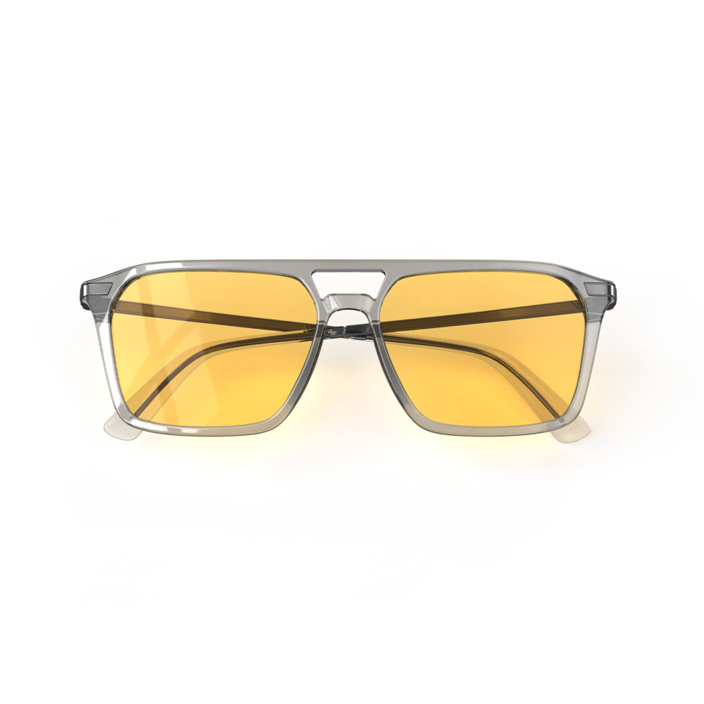 A Folded front view of Gloojo Amber Shield Amber Lens Square Aviator Light Sensitivity Glasses – Grey Gunmetal-1