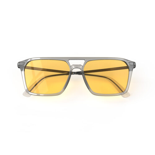 A Folded front view of Gloojo Amber Shield Amber Lens Square Aviator Light Sensitivity Glasses – Grey Gunmetal-1