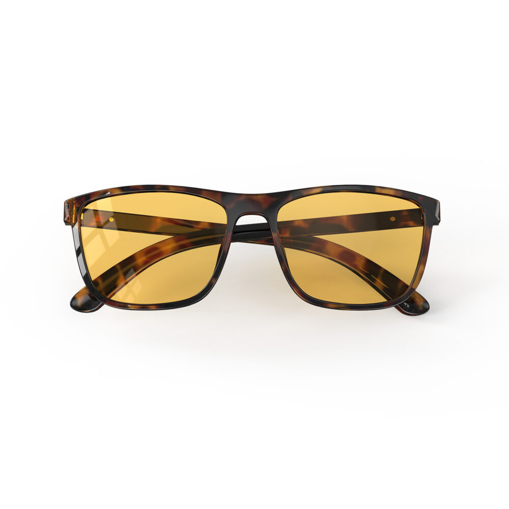 A Folded front view of Gloojo Amber Shield Amber Lens wayfarer Light Sensitivity Glasses – Tortoiseshell-1