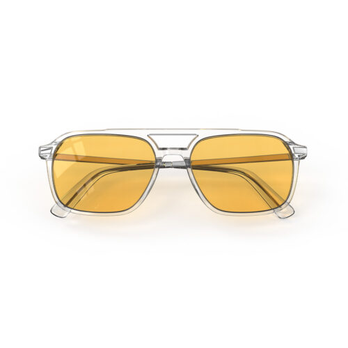 A Folded front view of Gloojo Amber Shield Oval Aviator Light Sensitivity Glasses - Clear-1