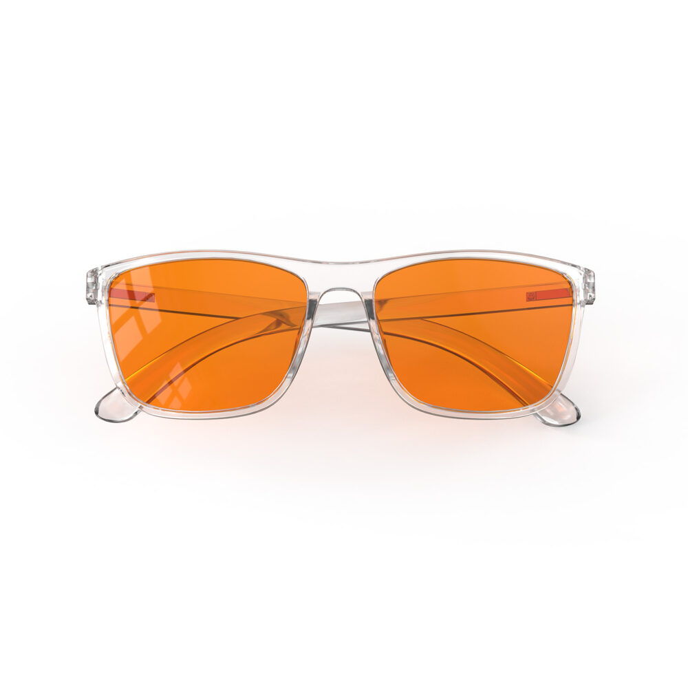 A Folded front view of Gloojo Night Ease Orange Lens Wayfarer Sleep Glasses-Clear-Pro A Folded front view of Gloojo Night Ease Orange Lens Wayfarer Sleep Glasses-Clear-Pro