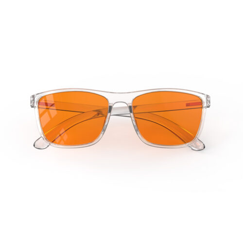 A Folded front view of Gloojo Night Ease Orange Lens Wayfarer Sleep Glasses-Clear-Pro A Folded front view of Gloojo Night Ease Orange Lens Wayfarer Sleep Glasses-Clear-Pro