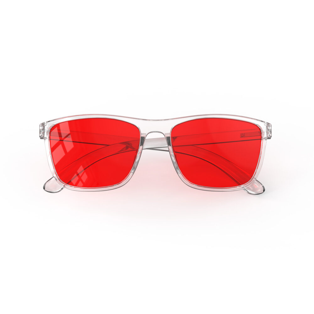 A Folded front view of Gloojo Night Ease Wayfarer Red Lens Glasses for sleep-Clear-Pro