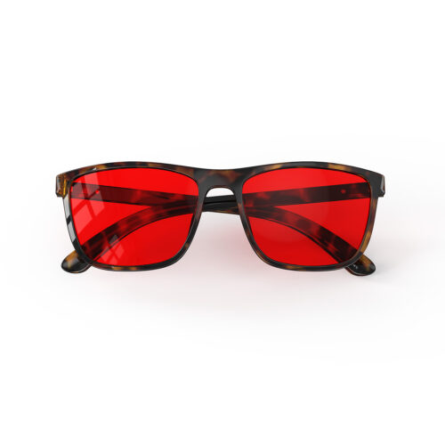 A Folded front view of Gloojo Night Ease Wayfarer Red Lens Glasses for sleep-Tortoiseshell-Pro