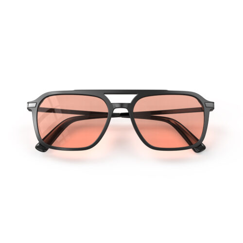 A Folded front view of Gloojo Rose Relief™ Oval Aviator Pink Migraine Glasses - Black Gunmetal