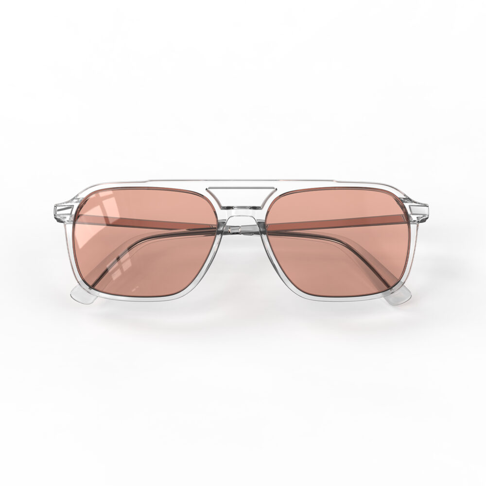 A Folded front view of Gloojo Rose Relief™ Oval Aviator Pink Migraine Glasses - Clear Silver