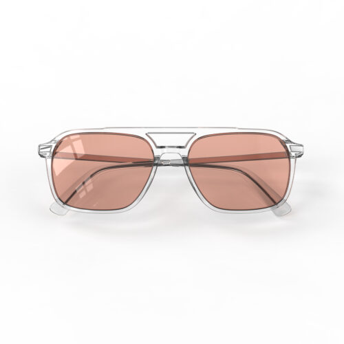 A Folded front view of Gloojo Rose Relief™ Oval Aviator Pink Migraine Glasses - Clear Silver