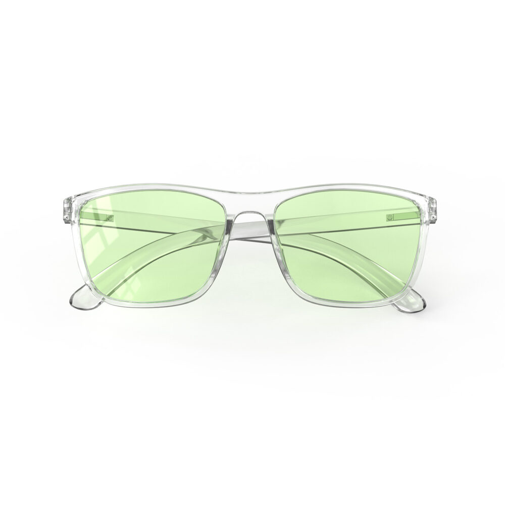 A Folded front view of Gloojo Sun Boost Wayfarer Green Lens Screen Glasses – Clear-Pro