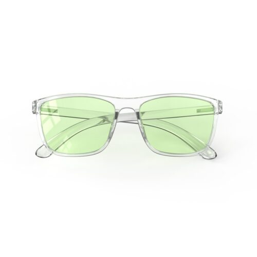 A Folded front view of Gloojo Sun Boost Wayfarer Green Lens Screen Glasses – Clear-Pro
