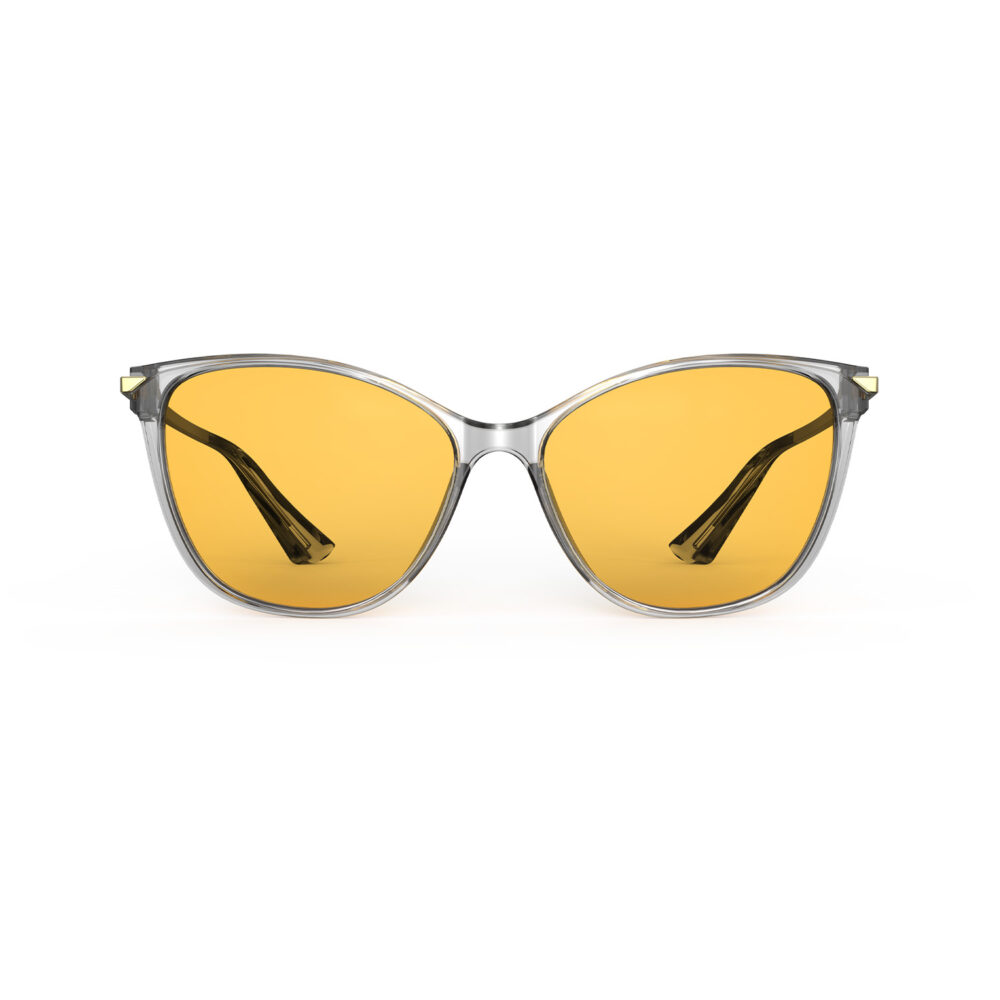 A Front view of Gloojo Amber Shield Amber Lens Cat Eye Light Sensitivity Glasses – Grey Gold-1