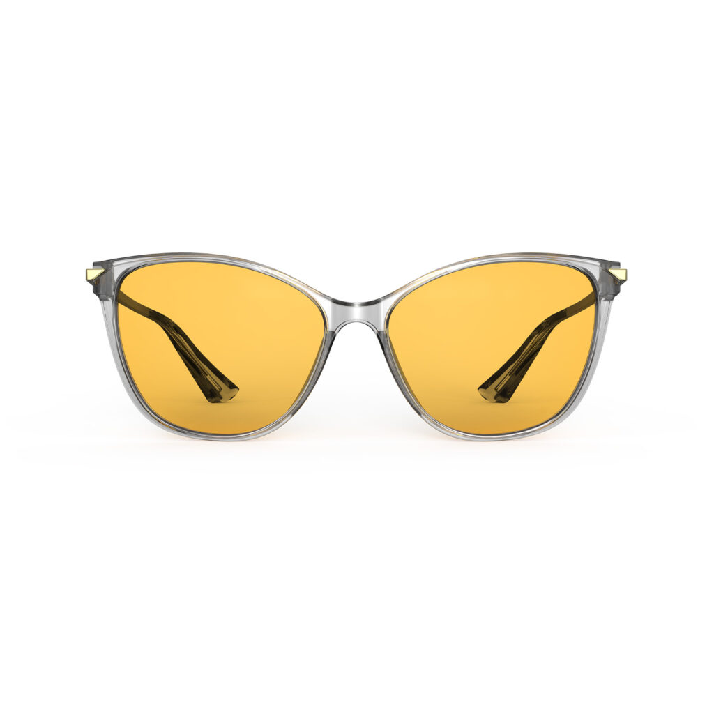 A Front view of Gloojo Amber Shield Amber Lens Cat Eye Light Sensitivity Glasses – Grey Gold-1